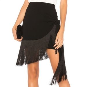 NWT  Cinq À Sept Marlon Wrap-effect Fringed Crepe Mini Skirt Size 4